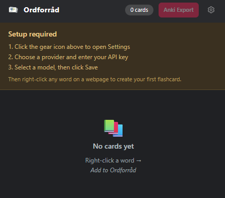 Popup on first start showing setup prompt