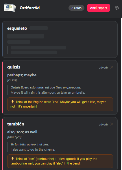 Popup showing a card loading